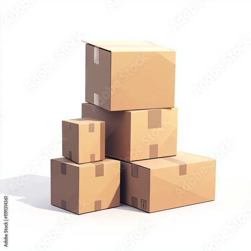 A stack of cardboard boxes on a white background