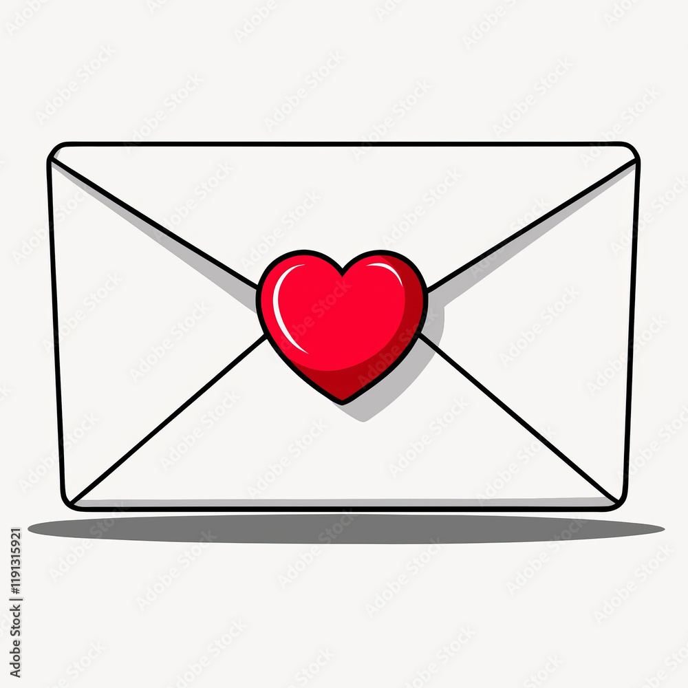 Envelope Decorated with Red Heart Details for Valentine's Day or Romantic Occasions Envelope Decorated with Red Heart Details for Valentine's Day or Romantic Occasions