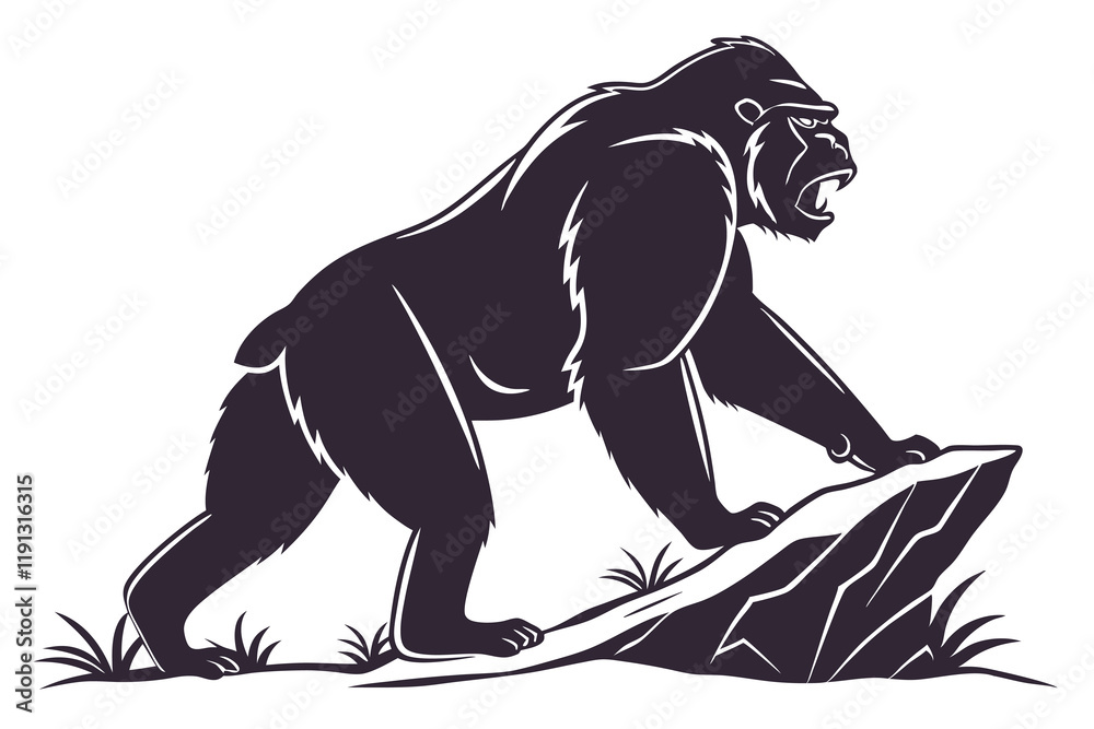 Fototapeta premium A black Gorilla vector silhouette design isolated on a white background