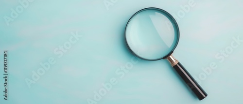 A magnifying glass resting on a light blue background, symbolizing investigation, examination, and focus. Ideal for concepts related to research, science, and discovery.