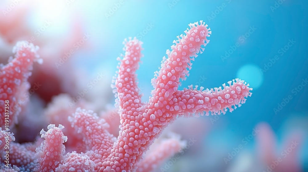 Microscopic Close-up of Delicate Pink Coral Polyp in Vibrant Ocean Water Microscopic Close-up of Delicate Pink Coral Polyp in Vibrant Ocean Water