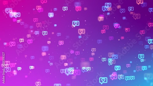 Likes in social networks, on a colorful background. Likes flying randomly