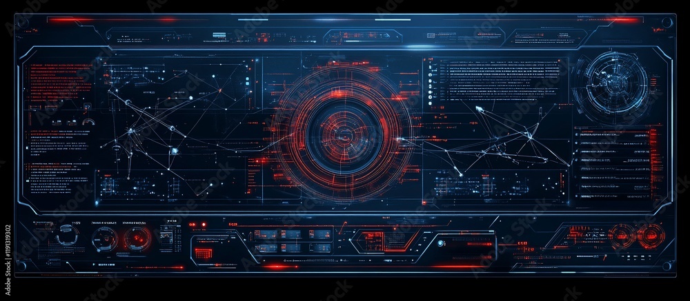 Fototapeta premium Futuristic Technology Interface: A Digital Dashboard Displaying Complex Data Streams and Network Connections