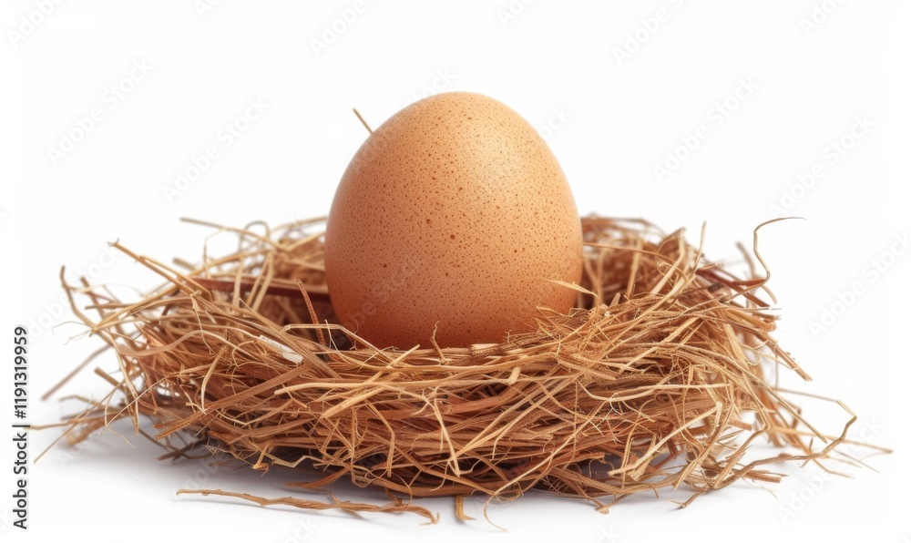 Brown egg in nest isolated on white background Brown egg in nest isolated on white background
