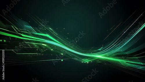 Futuristic Green Digital Landscape: Abstract Grid of Connections, Modern Technology-Inspired Background with Bright Green Glow, Dynamic Network Visualization for Tech and Innovation Background.
