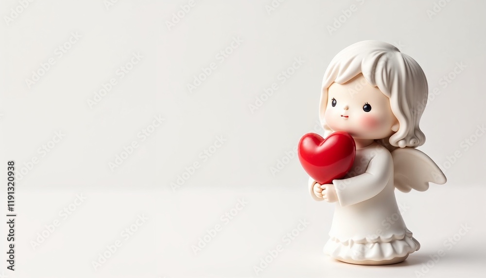 Serene Angel Figurine Tenderly Embracing Heart in Minimalist Setting
