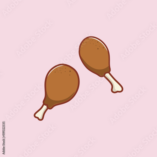 Drumsticks Fried Chicken. Food Object Icon Vector Flat Cartoon Style