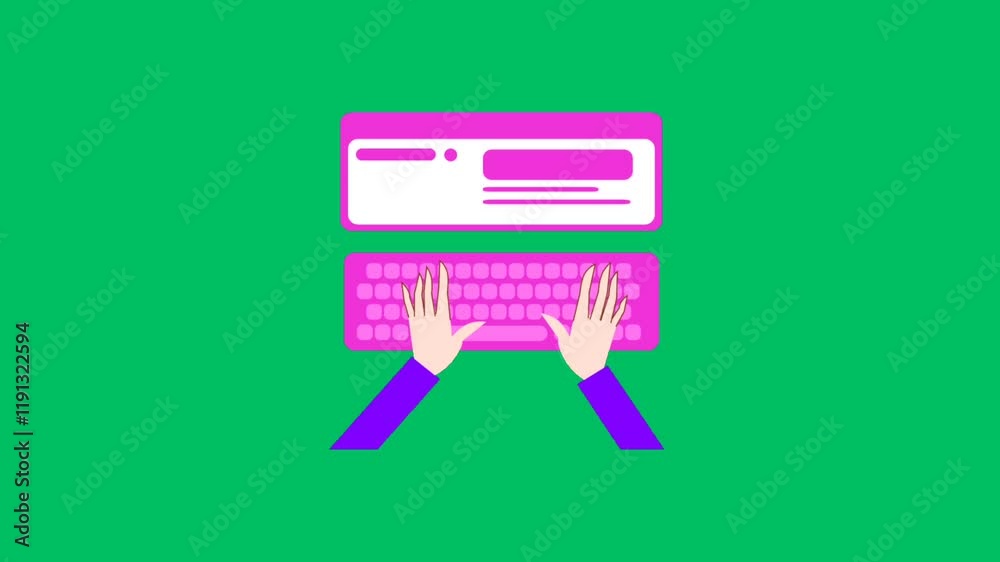Illustration of hands typing green screen Illustration of hands typing green screen