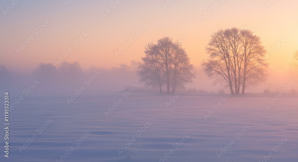 Tranquil Winter Landscape with Frosted Trees, Snow-Covered Fields, and Cozy Cabins – Ideal for Seasonal Postcards, Wallpapers, or Nature-Themed Designs Tranquil Winter Landscape with Frosted Trees, Snow-Covered Fields, and Cozy Cabins – Ideal for Seasonal Postcards, Wallpapers, or Nature-Themed Designs