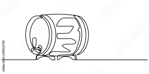 barrel drink vintage object one line art design vector, continuous single drawn line art doodle wooden oak beer barrel, alcohol beverage wooden barrel faucet  line art, Old cask one line continuous.