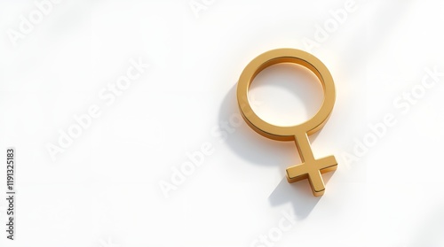 Female Symbol , Golden female symbol on white background representing feminism and gender equality