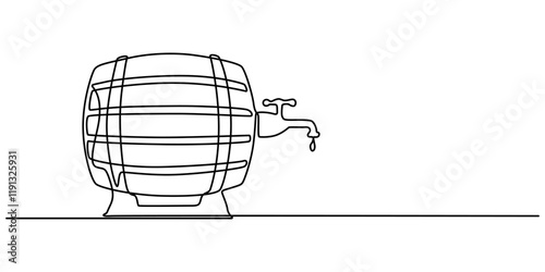 barrel drink vintage object one line art design vector, continuous single drawn line art doodle wooden oak beer barrel, alcohol beverage wooden barrel faucet  line art, Old cask one line continuous.