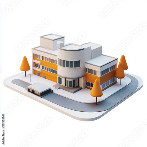 isometric school building miniature