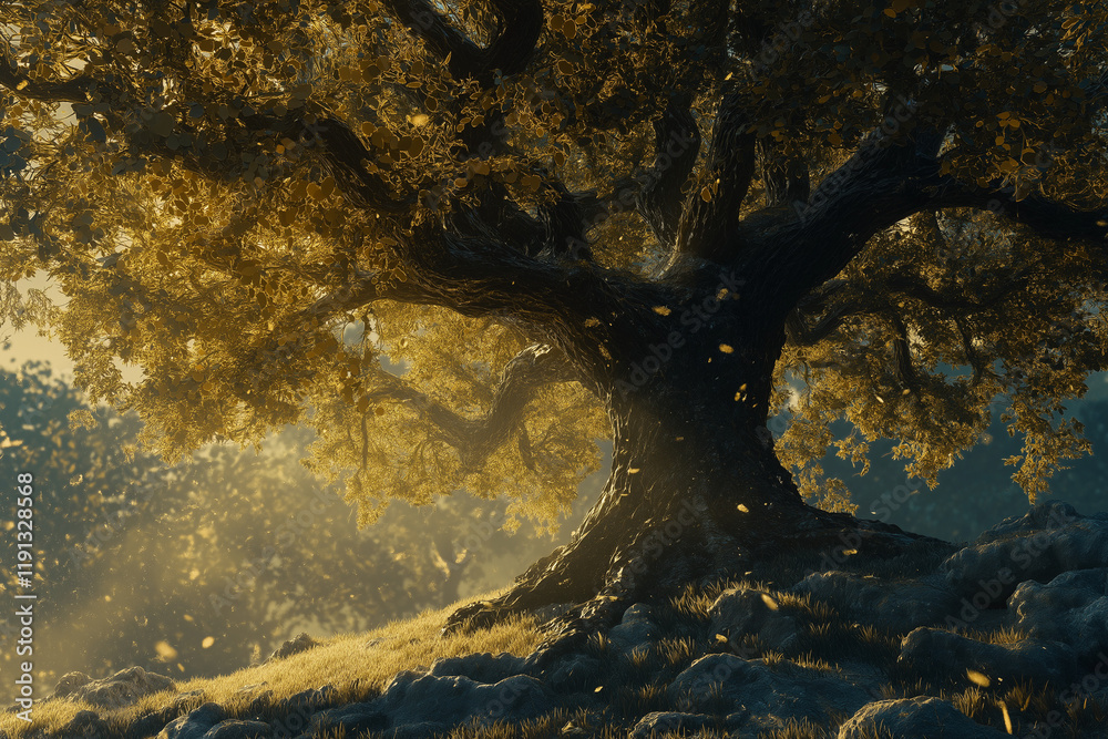 Obraz premium Autumn Forest with Sunlight