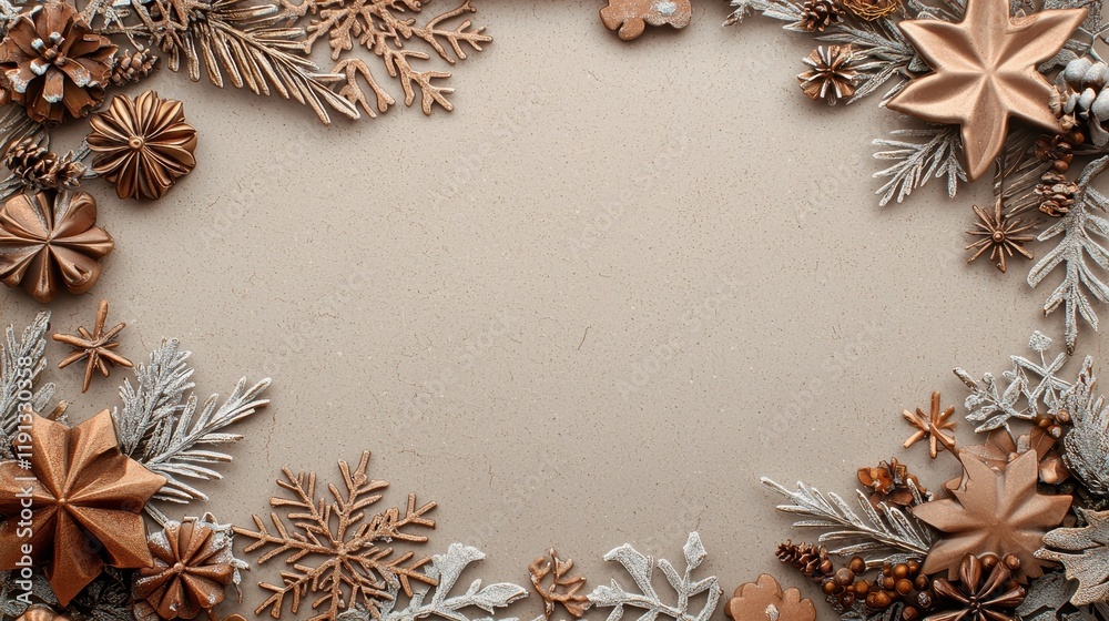 Fototapeta premium Vintage Holiday Decoration with Snowflakes and Winter Themes Showcasing Elegant Borders