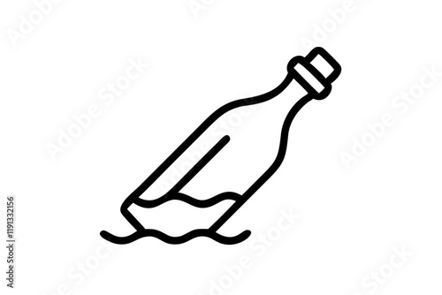 Charming Silhouette Icon of a Message in a Bottle on White Background photo