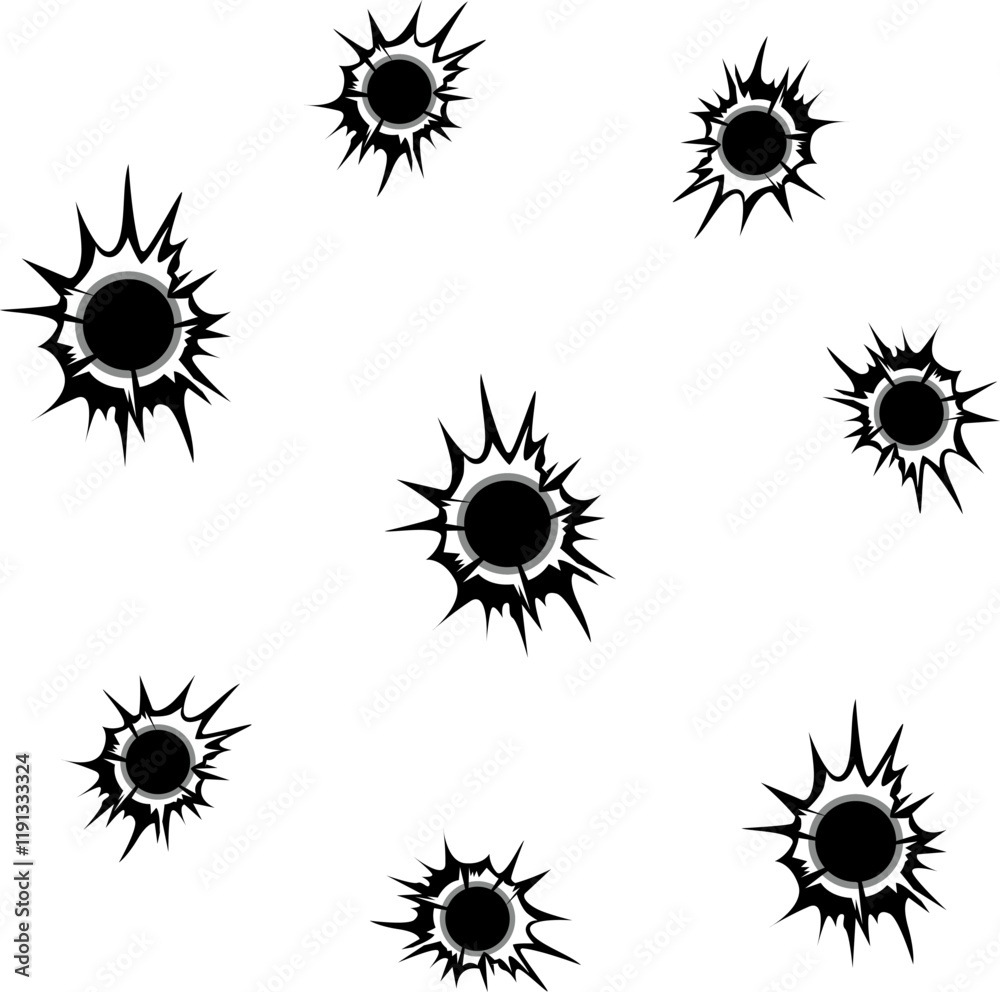 Bullet holes isolated vector illustration. For your design, game ui. Bullet holes isolated vector illustration. For your design, game ui.
