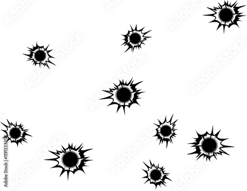 Bullet holes isolated vector illustration. For your design, game ui.