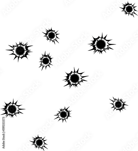 Bullet holes isolated vector illustration. For your design, game ui.