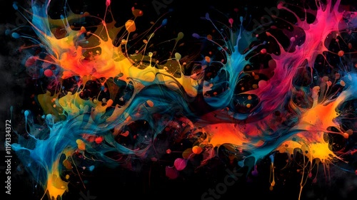 Vibrant abstract splash of colors on a black background, evoking creativity and energy.