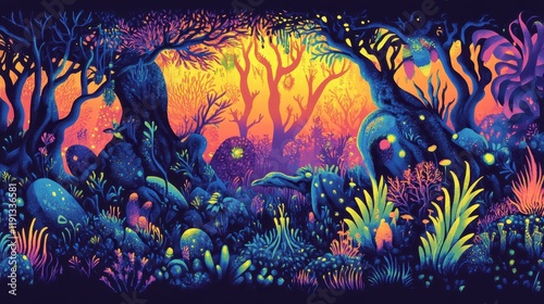 Vibrant Bioluminescent Forest Fantasy Landscape