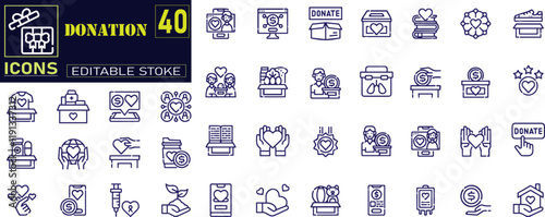 Charity and Donation icon set. Help, volunteer, donated, assistance, sharing and solidarity symbol.