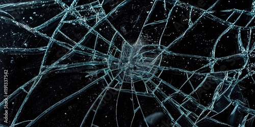 A shattered window with a hole in the middle