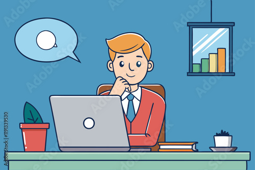 an entrepreneur thinking deeply while working vector illustration