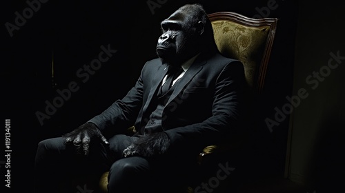 A Gorilla Dressed in a Smart Suit An Unconventional but Fun Combination of Humor and Stylish Design photo