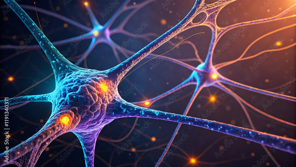 Vibrant Neural Network with Purple and Orange Synapses Vibrant Neural Network with Purple and Orange Synapses