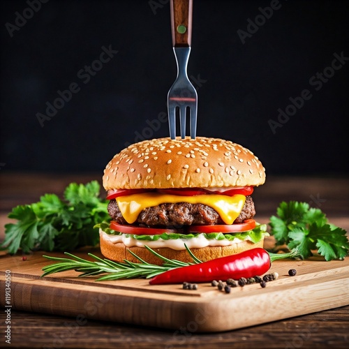 burger on a plate, hamburger