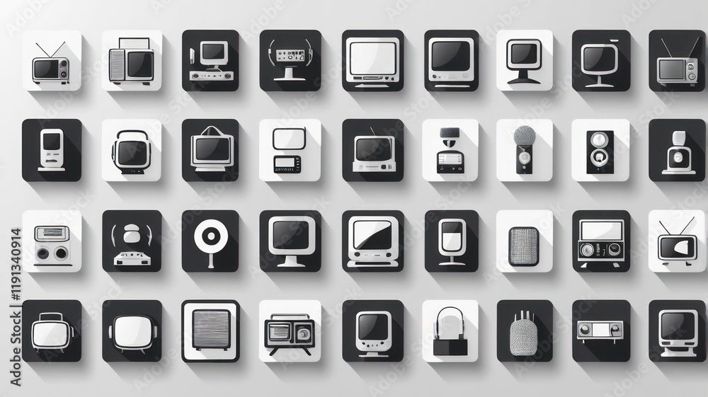 A set of black and white vector icons for web and mobile design A set of black and white vector icons for web and mobile design