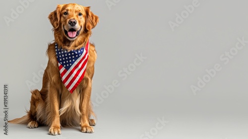 A beautifully crafted patriotic dog portrait featuring a fierce terrier wearing an American flag bandana