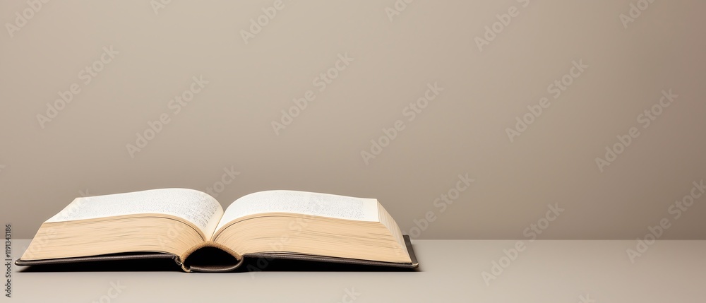 An open book resting on a flat surface, showcasing its pages in detail. Perfect for themes of knowledge, education, and literary pursuits. A minimalistic background enhances focus. An open book resting on a flat surface, showcasing its pages in detail. Perfect for themes of knowledge, education, and literary pursuits. A minimalistic background enhances focus.
