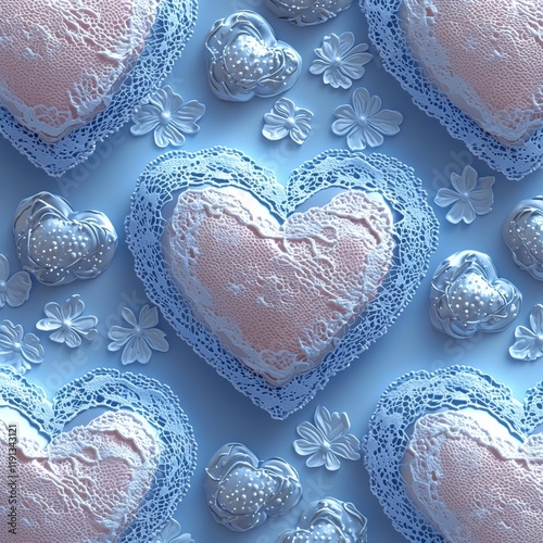 Ethereal Lace Hearts Seamless Pattern: Romantic, Delicate, Intricate Design for Fabric, Wallpaper, Valentine's Day, Wedding