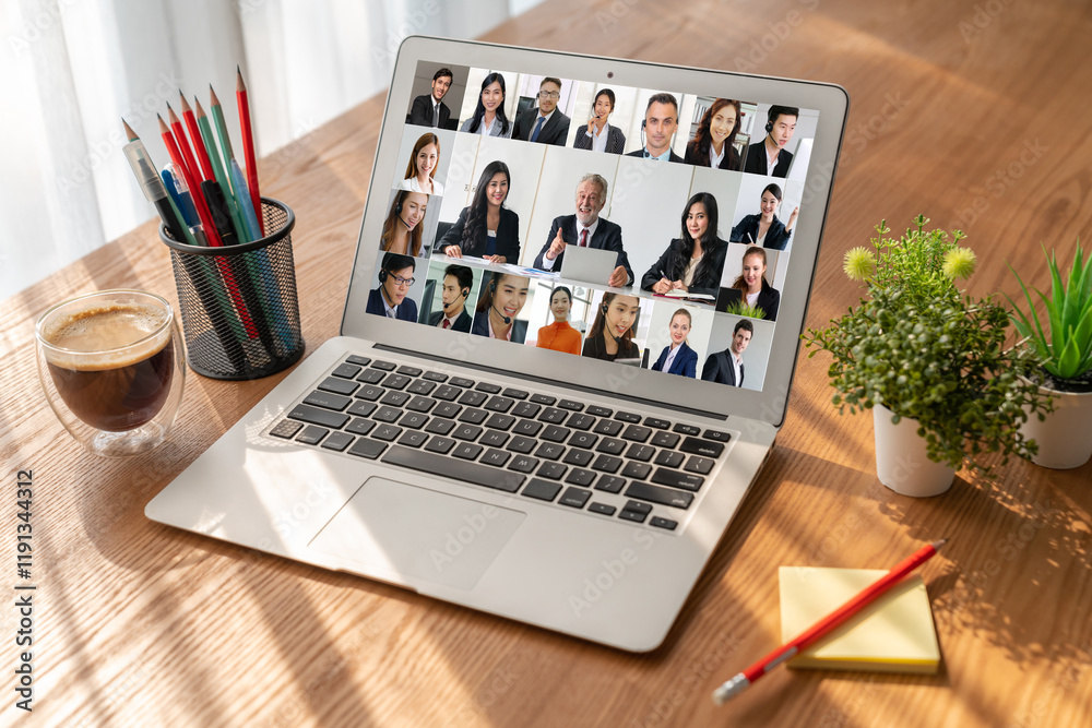 Fototapeta premium Business people on video conference for modish virtual group meeting of corprate business office workers