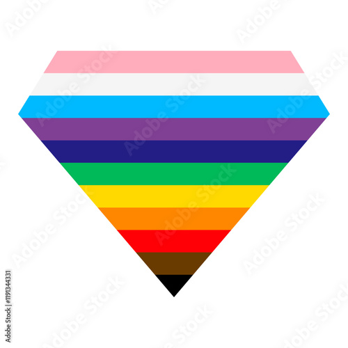 Pride icon. Diamond with LGBTQ pride flag colours. Colored striped shape for design. Vector illustration isolated on white background.