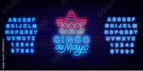 Cinco de Mayo neon sign. Bright lettering. Mexican traditional holiday in May. SVector stock illustration