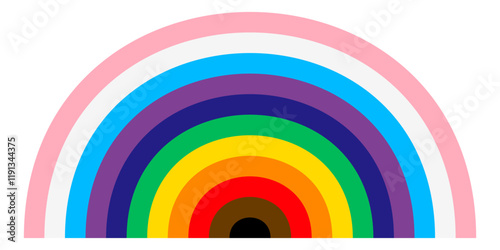Pride icon. Semicircle with LGBTQ pride flag colours. Colored striped shape for design. Vector illustration isolated on white background.