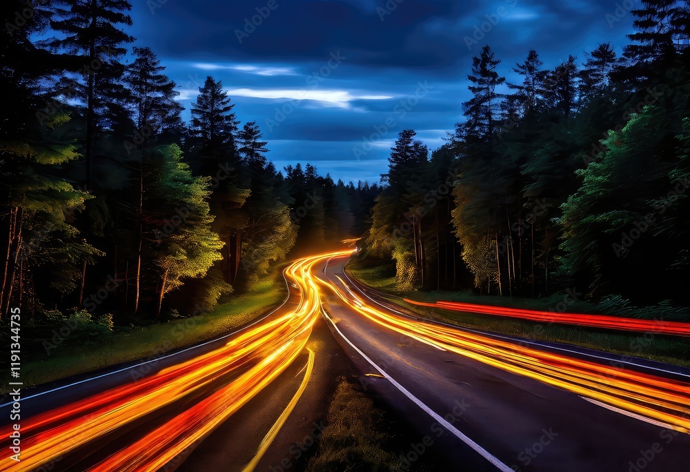 Fototapeta premium This is a long exposure photograph showcasing a highway during nighttime hours