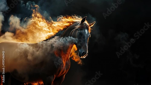Majestic Horse Emerging from Ethereal Smoke in Dramatic Lighting