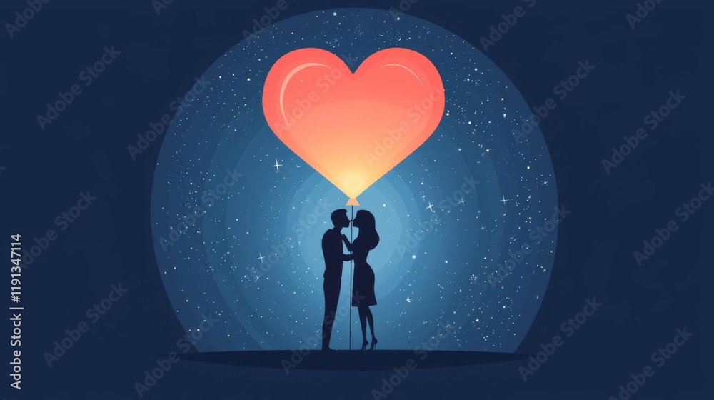 Obraz premium A couple embraces with a heart symbol in the night sky.