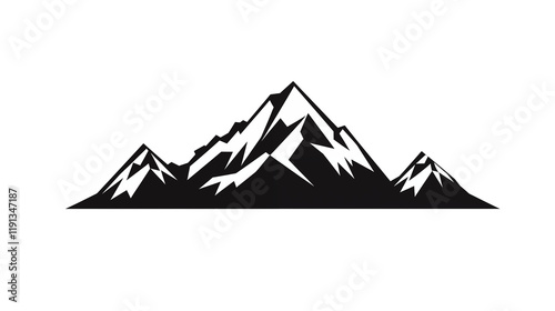 a minimalist vector logo of mountains on a black background, symbolizing adventure and nature	