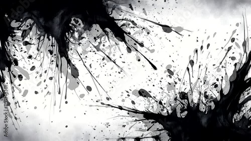 A dynamic splash of black ink on a white background, creating an artistic and abstract effect.