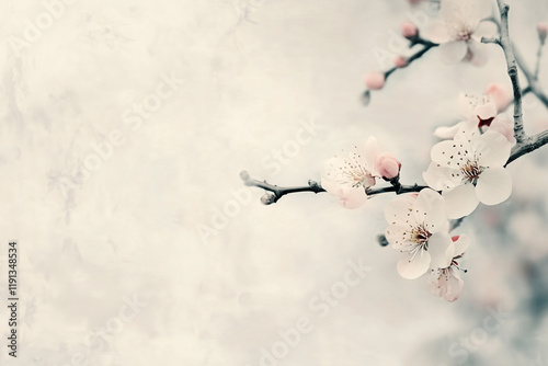 Delicate pink cherry blossoms on a soft pastel background