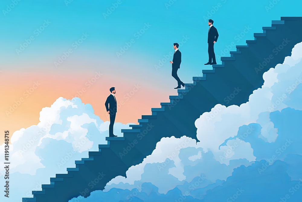 custom made wallpaper toronto digitalBusinessman business woman rising up the stairs of the career. Business concept