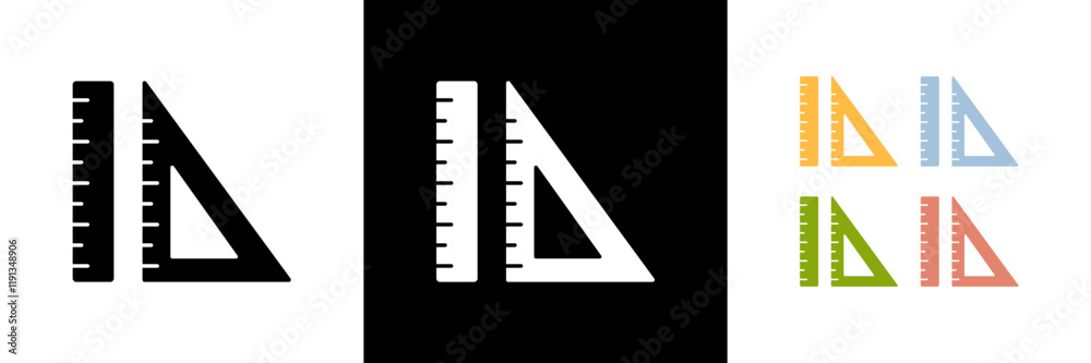 Ruler Icons. Black, White and Colorful Ruler Icons. Black, White and Colorful