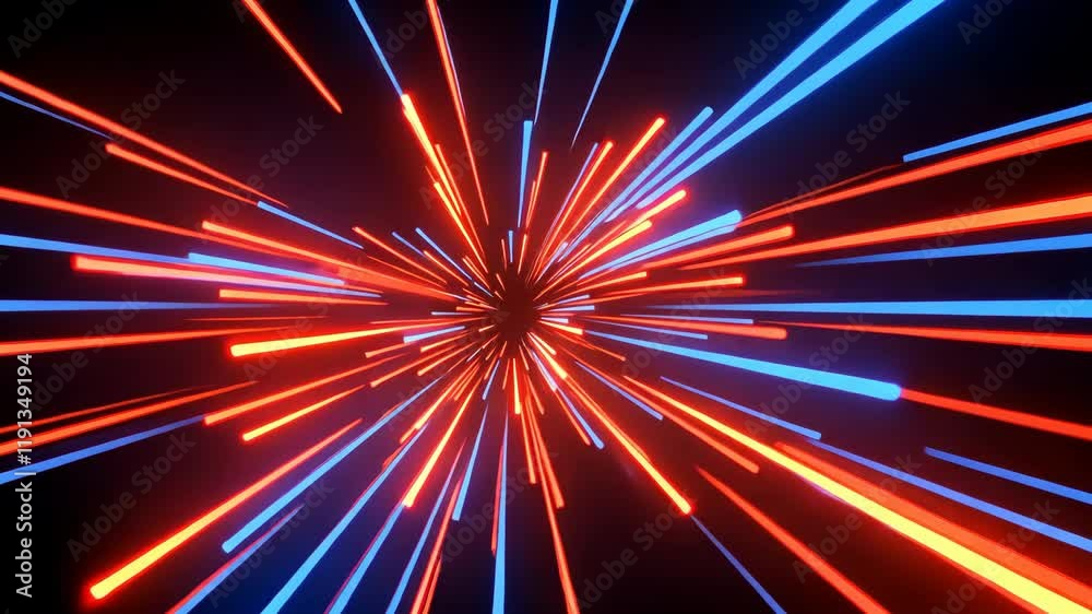 Dynamic Red and Blue Light Streaks Create Vibrant, Futuristic Tunnel Effect, Evoking Sense of Speed and Motion with Energetic Visual Impact
