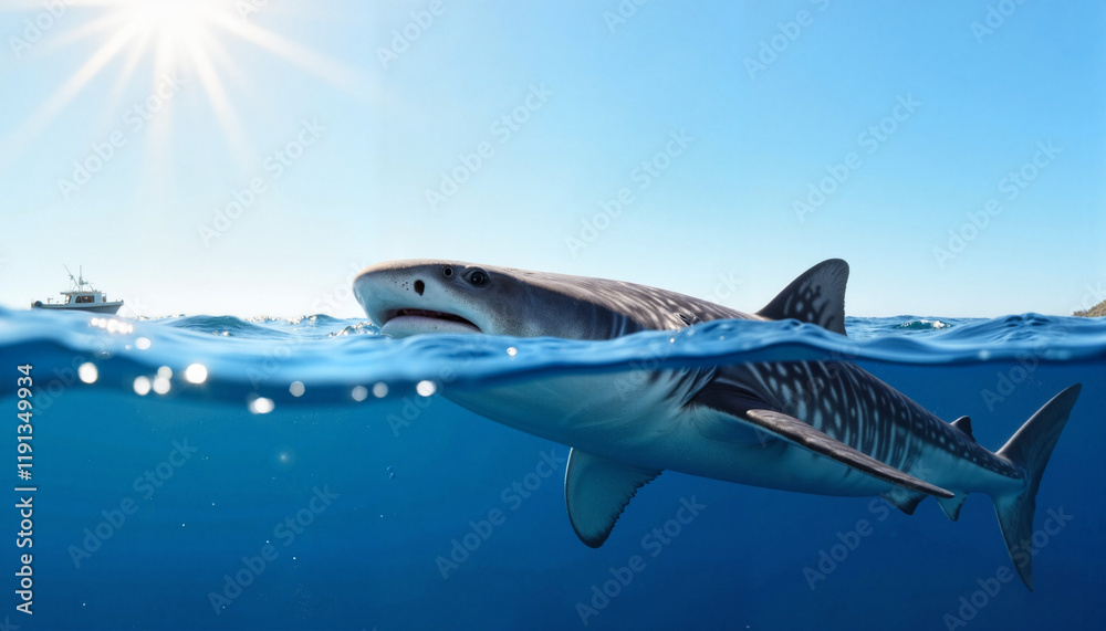 Fototapeta premium Gentle whale shark swimming peacefully in clear ocean, marine harmony