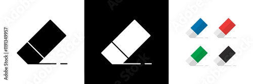 Eraser Icons. Black, White and Colorful